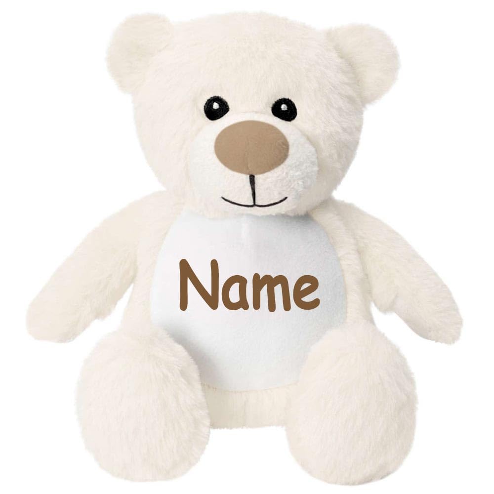 Elefantasie Kleines Stofftier PERSONALISIERT Teddybär mit Name Bedruckt Kuscheltier Plüschtier 25cm Bär beige