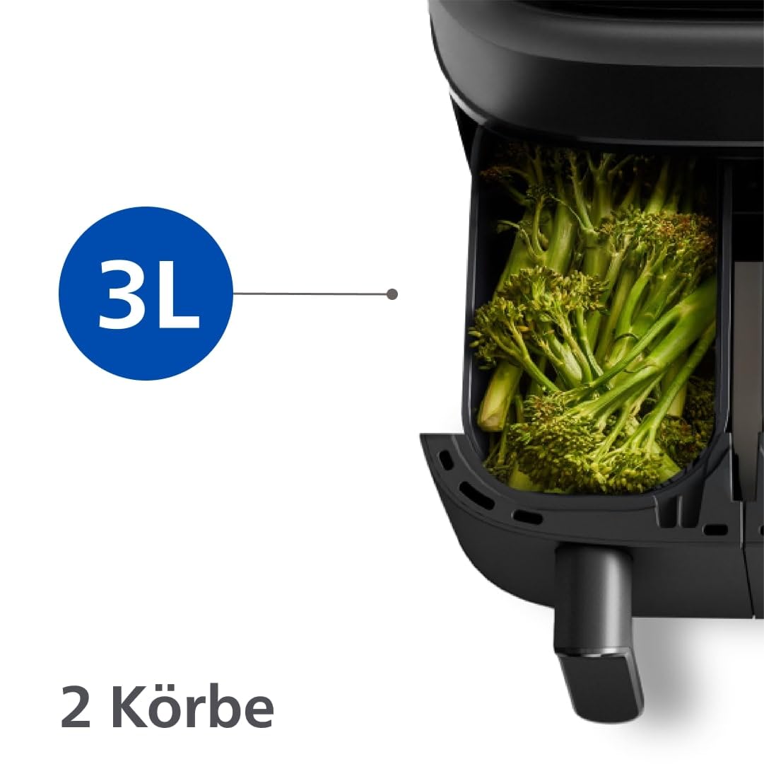 Philips Dual Basket Airfryer 3000 Serie 9L, 2 Schubladen mit Synch-Funktion, Rapid Air Technologie, Frühstücks-Set, Energiesparend, HomeID