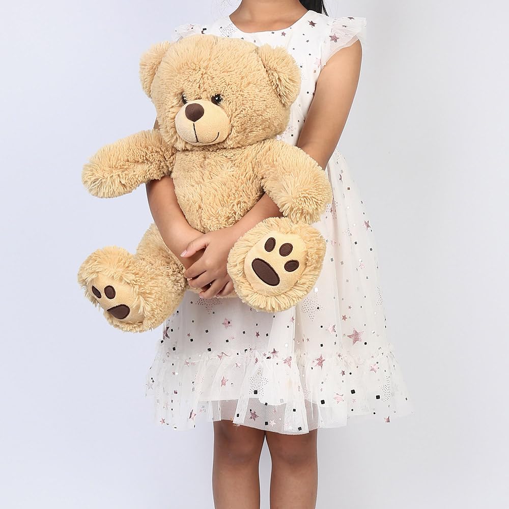 LotFancy Teddybär Plüschtier Kuscheltiere 43 cm, großer Braunbär, Süße Stofftier Spielzeug mit Fußabdrücken
