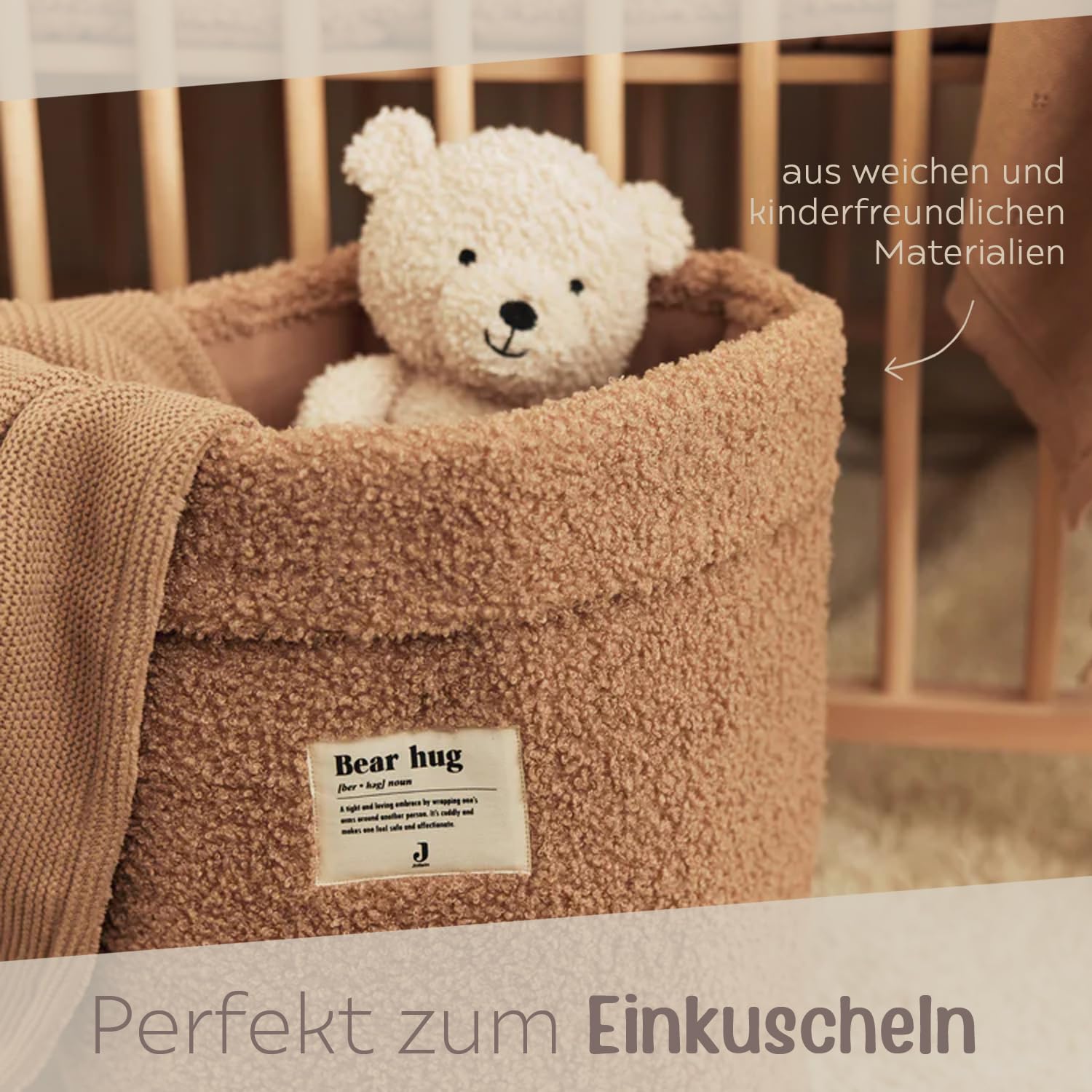 wunderwunsch Jollein Kuscheltier Boucle Teddybär personalisiert, Teddy auf Wunsch mit Schal und Namen
