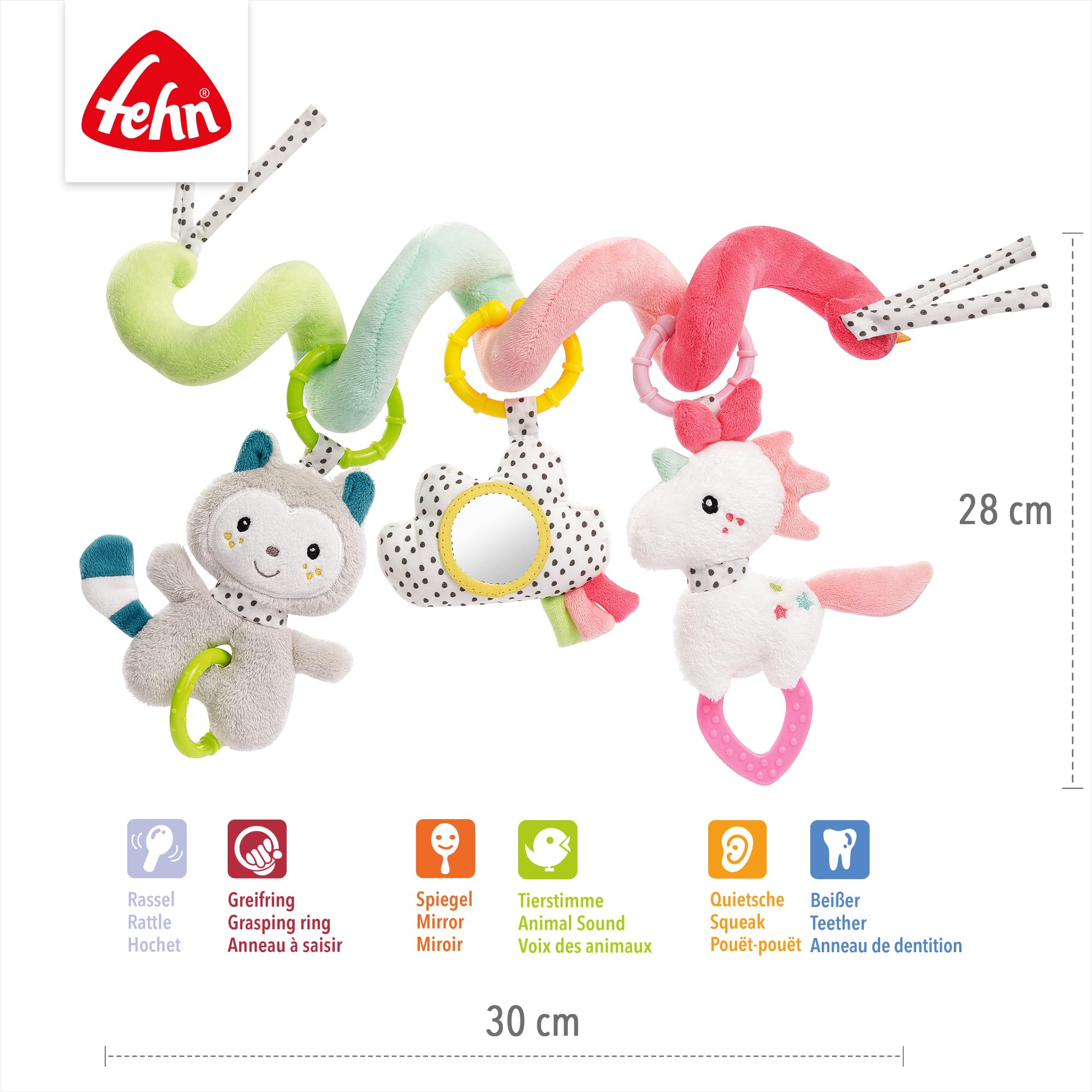 Fehn Activity Spirale Aiko & Yuki - Kinderwagen Spielzeug zum FĂĽhlen und Greifen - Babyspielzeug fĂĽr Bett