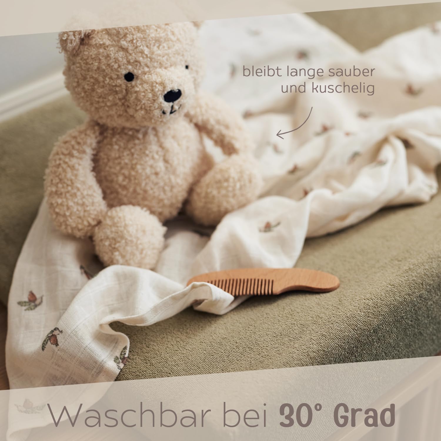 wunderwunsch Jollein Kuscheltier Boucle Teddybär personalisiert, Teddy auf Wunsch mit Schal und Namen
