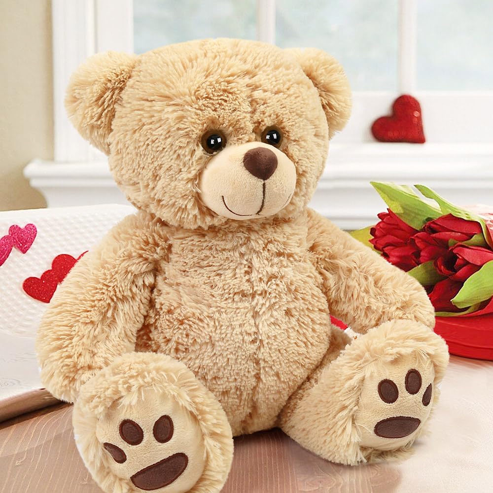 LotFancy Teddybär Plüschtier Kuscheltiere 43 cm, großer Braunbär, Süße Stofftier Spielzeug mit Fußabdrücken