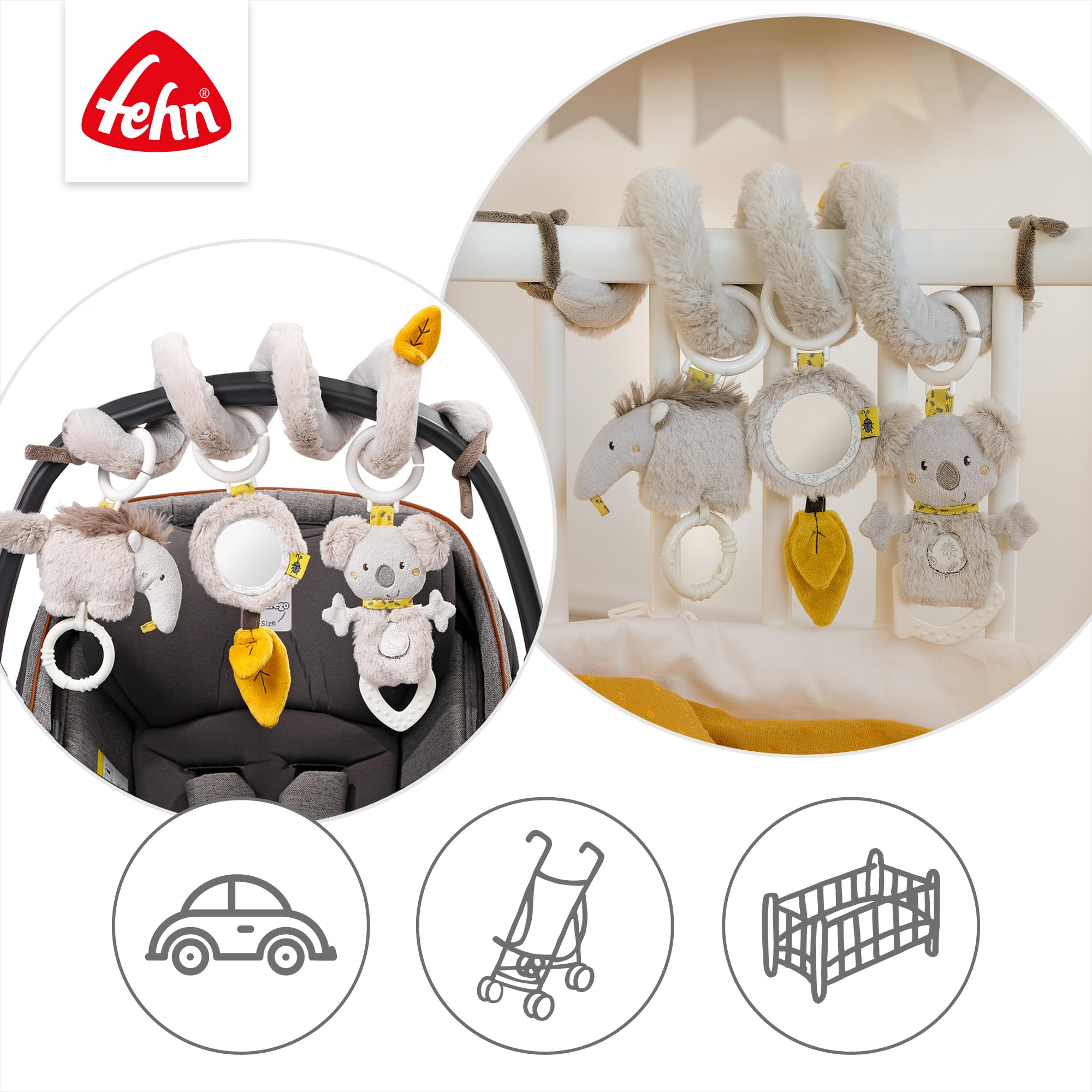 Fehn Activity Spirale Australia - Kinderwagen Spielzeug zum FĂĽhlen und Greifen - Babyspielzeug fĂĽr Bett, Laufstall