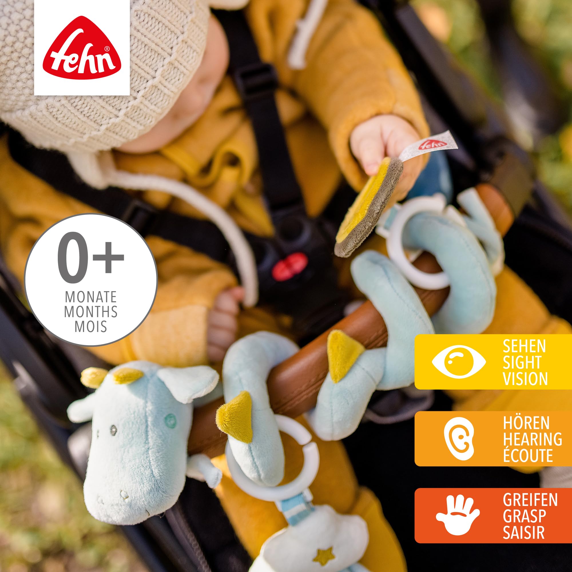 Fehn Activity Spirale Drache - Kinderwagen Spielzeug zum FĂĽhlen und Greifen - Babyspielzeug fĂĽr Bett