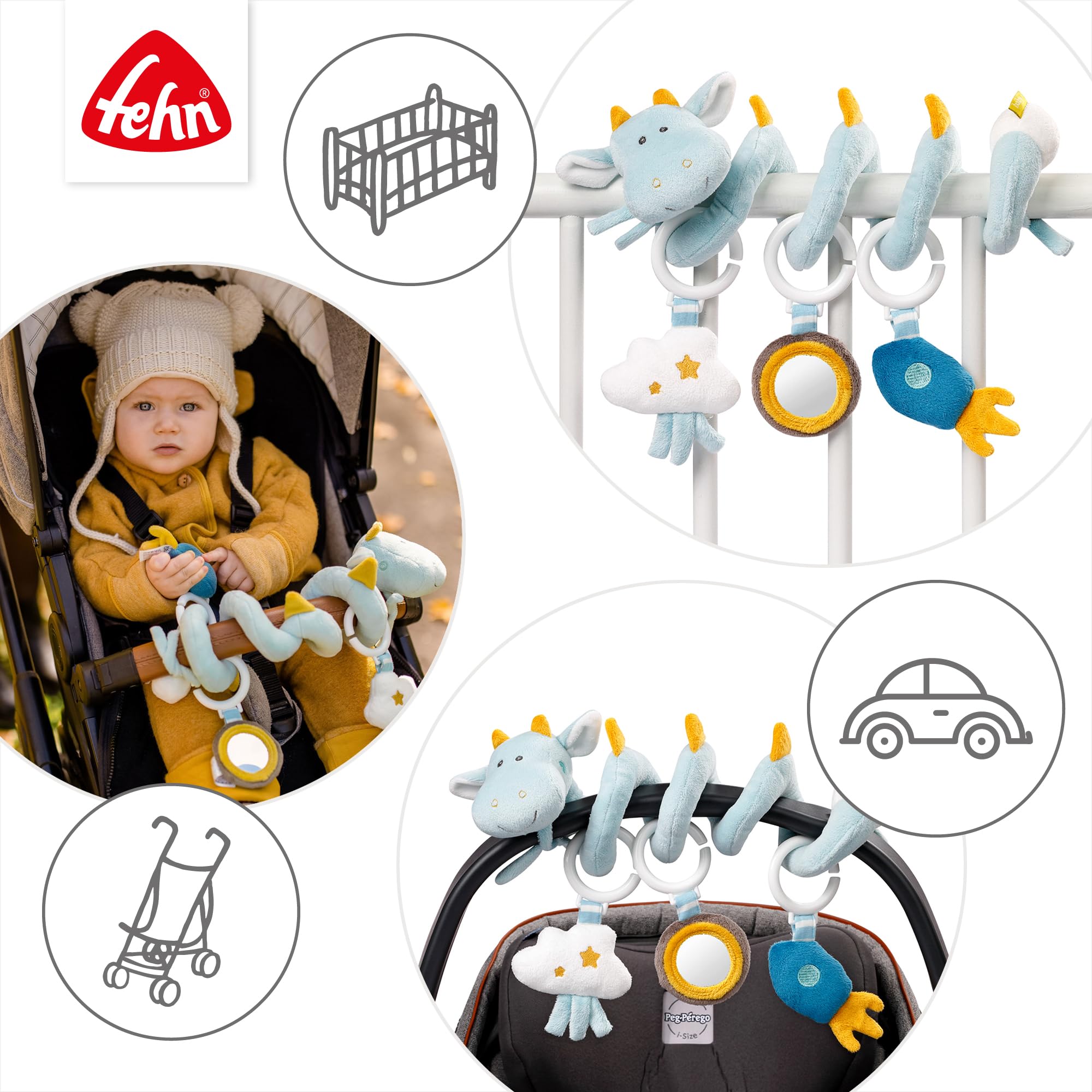Fehn Activity Spirale Drache - Kinderwagen Spielzeug zum FĂĽhlen und Greifen - Babyspielzeug fĂĽr Bett