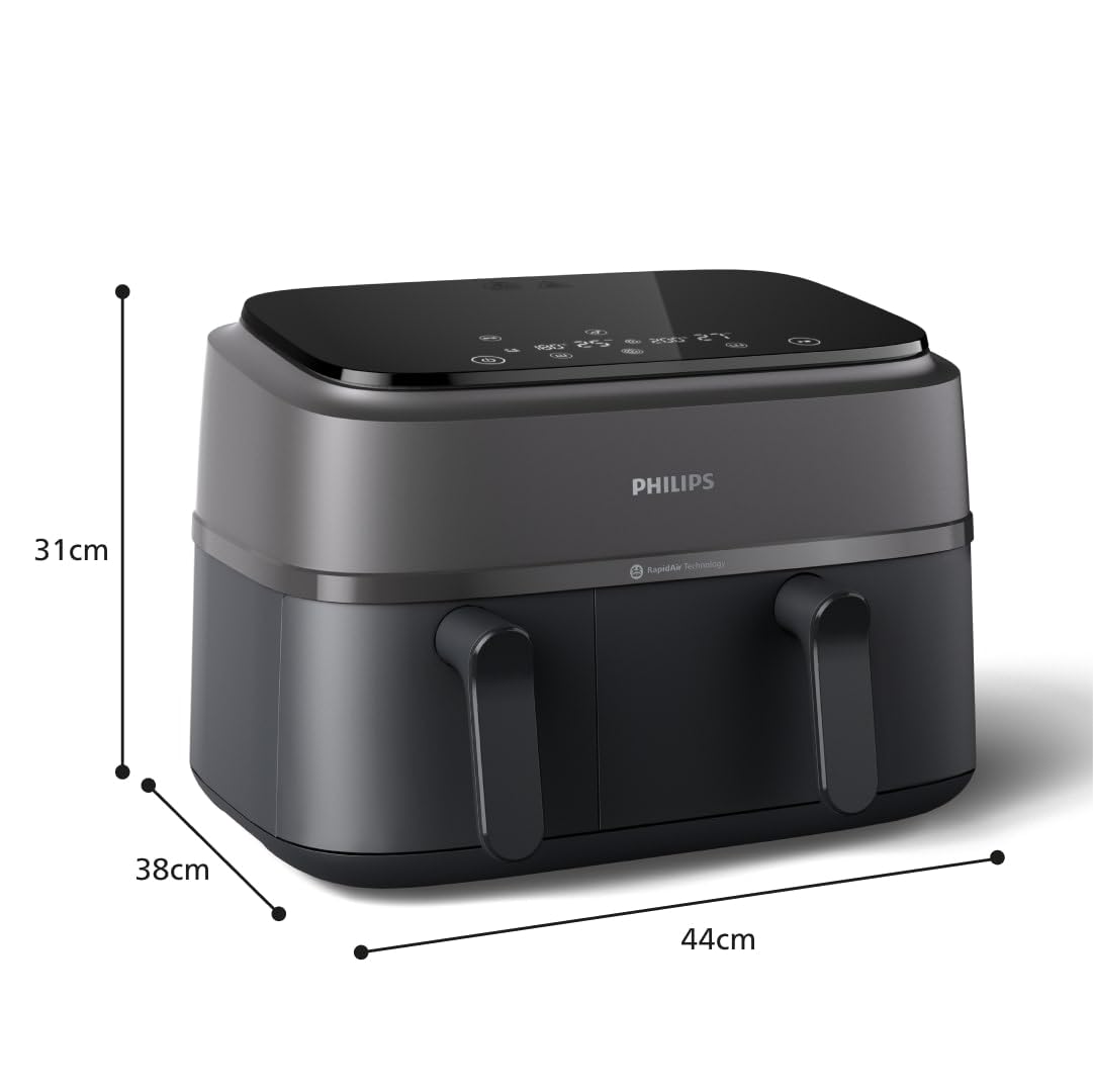 Philips Dual Basket Airfryer 3000 Serie 9L, 2 Schubladen mit Synch-Funktion, Rapid Air Technologie, Frühstücks-Set, Energiesparend, HomeID