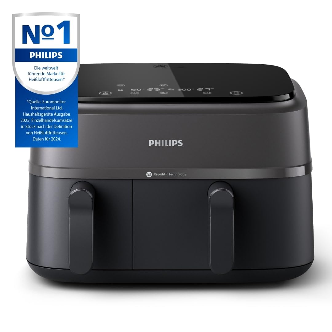 Philips Dual Basket Airfryer 3000 Serie 9L, 2 Schubladen mit Synch-Funktion, Rapid Air Technologie, Frühstücks-Set, Energiesparend, HomeID