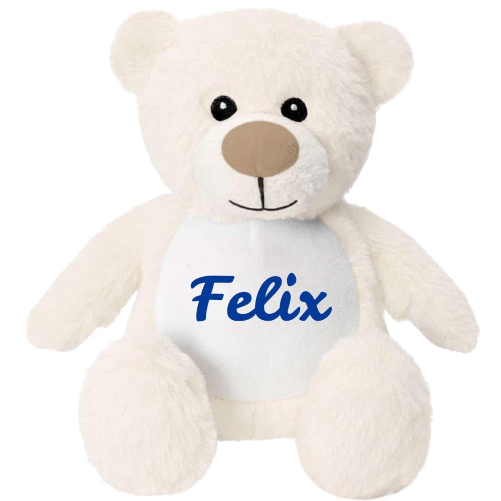 Elefantasie Kleines Stofftier PERSONALISIERT Teddybär mit Name Bedruckt Kuscheltier Plüschtier 25cm Bär beige