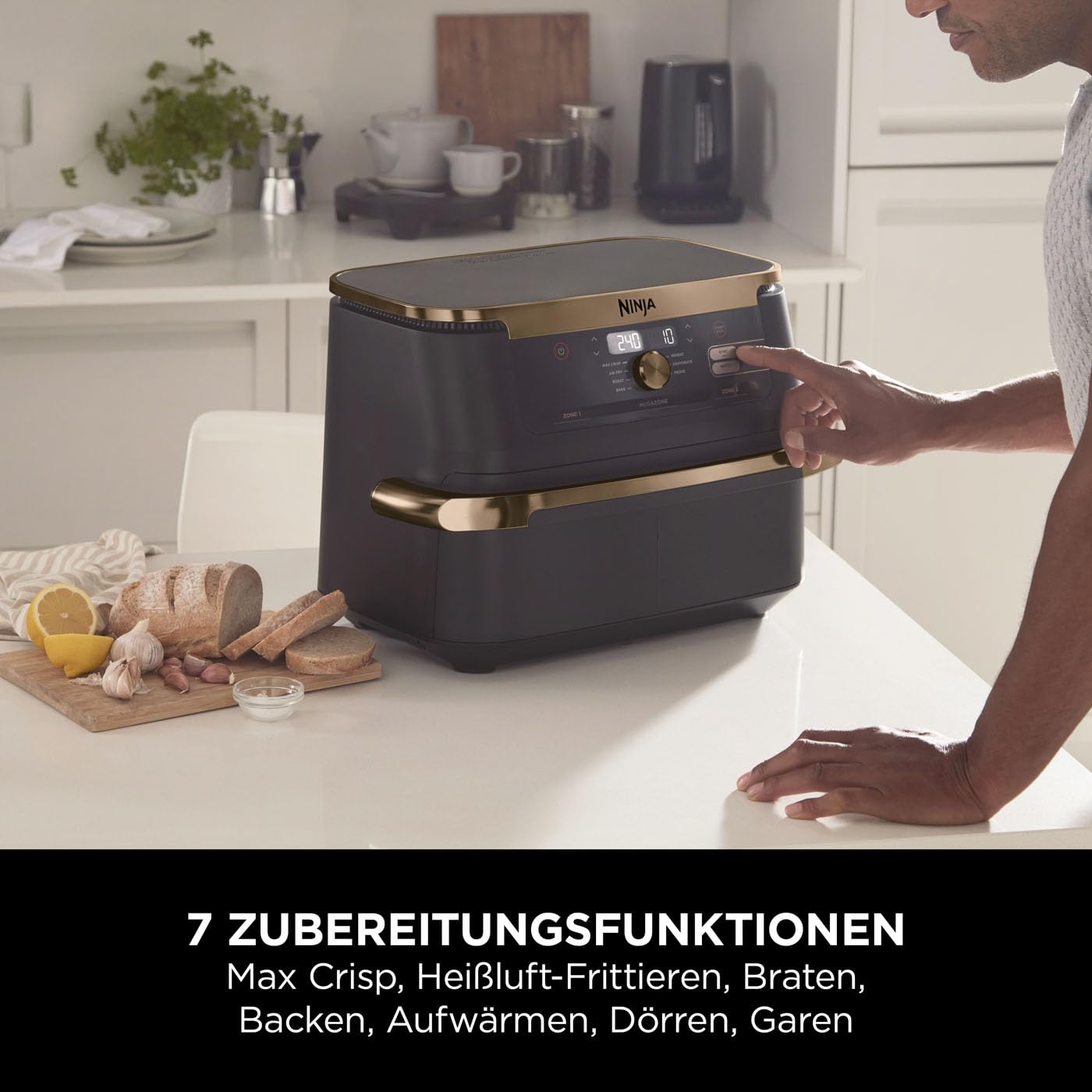 Ninja Foodi FlexDrawer Dual Zone Airfryer 10,4L, herausnehmbarer Trenner, 7-in-1 Funktionen, Antihaft, spülmaschinenfest, Schwarz/Kupfer
