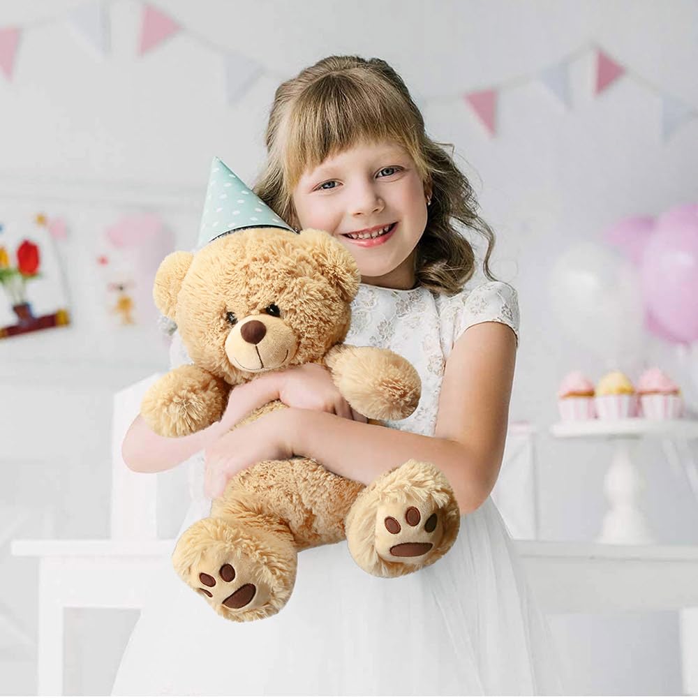 LotFancy Teddybär Plüschtier Kuscheltiere 43 cm, großer Braunbär, Süße Stofftier Spielzeug mit Fußabdrücken