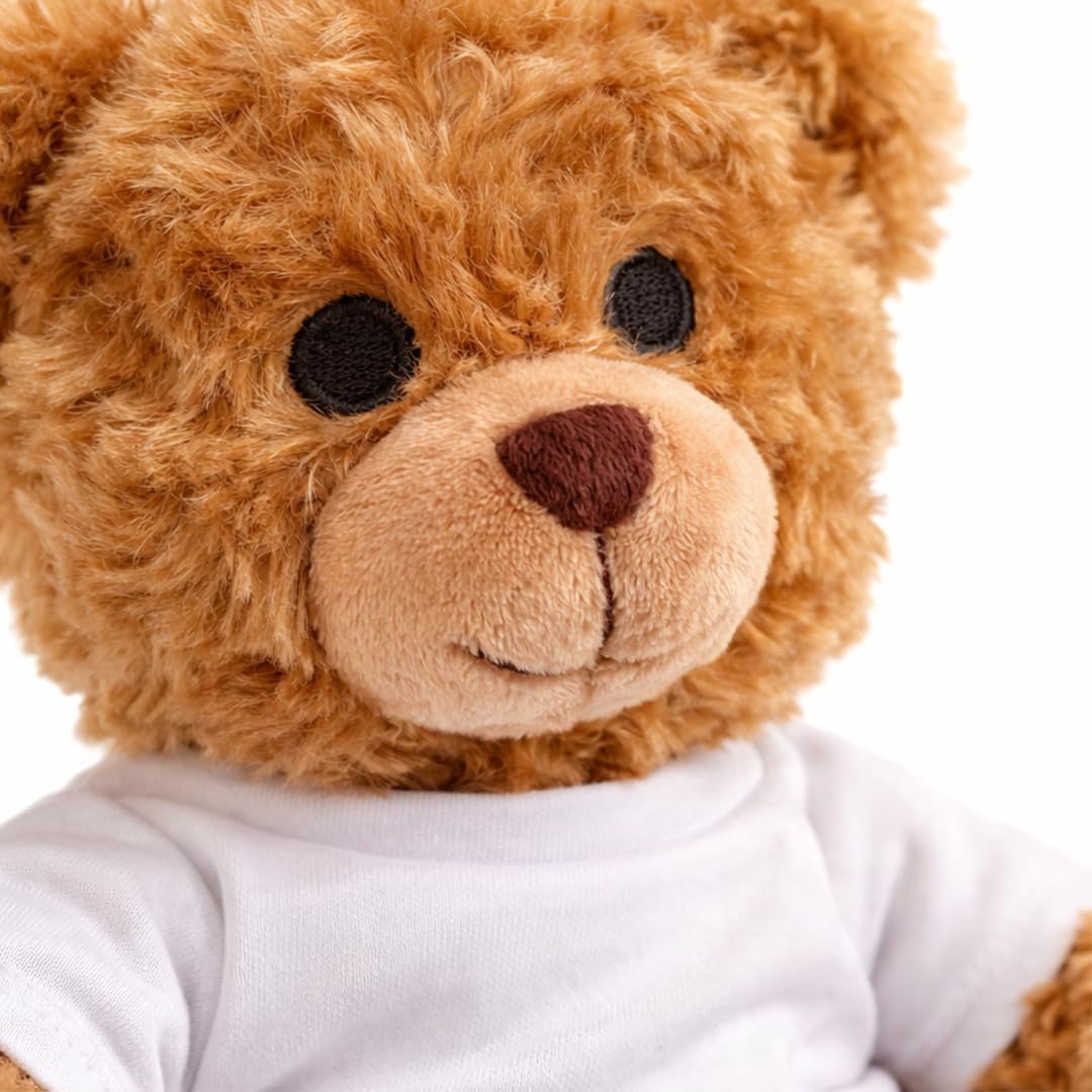 Kuscheltier Teddybär personalisiert – Flauschiges Plüschtier mit weißem T-Shirt zum Bedrucken – Weicher Teddybär