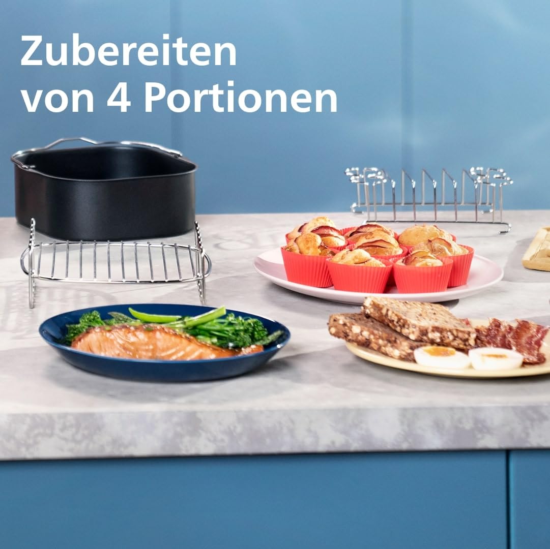 Philips Dual Basket Airfryer 3000 Serie 9L, 2 Schubladen mit Synch-Funktion, Rapid Air Technologie, Frühstücks-Set, Energiesparend, HomeID