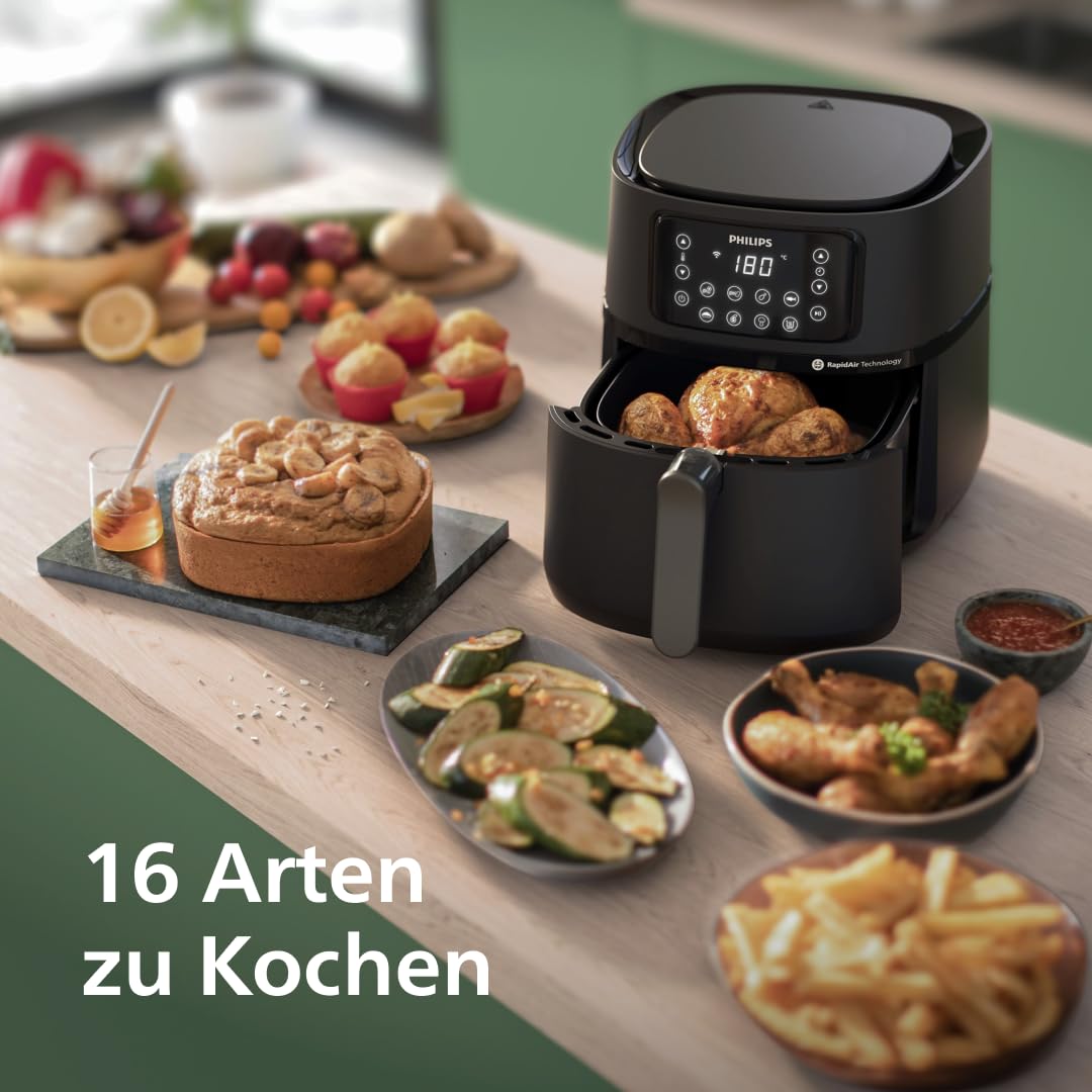 Philips Airfryer 5000 Serie XXL 7,2L, 16-in-1 Heißluftfritteuse, Wifi & App, Rapid Air Technologie, 90% weniger Fett, Rezepte-App, HD9285
