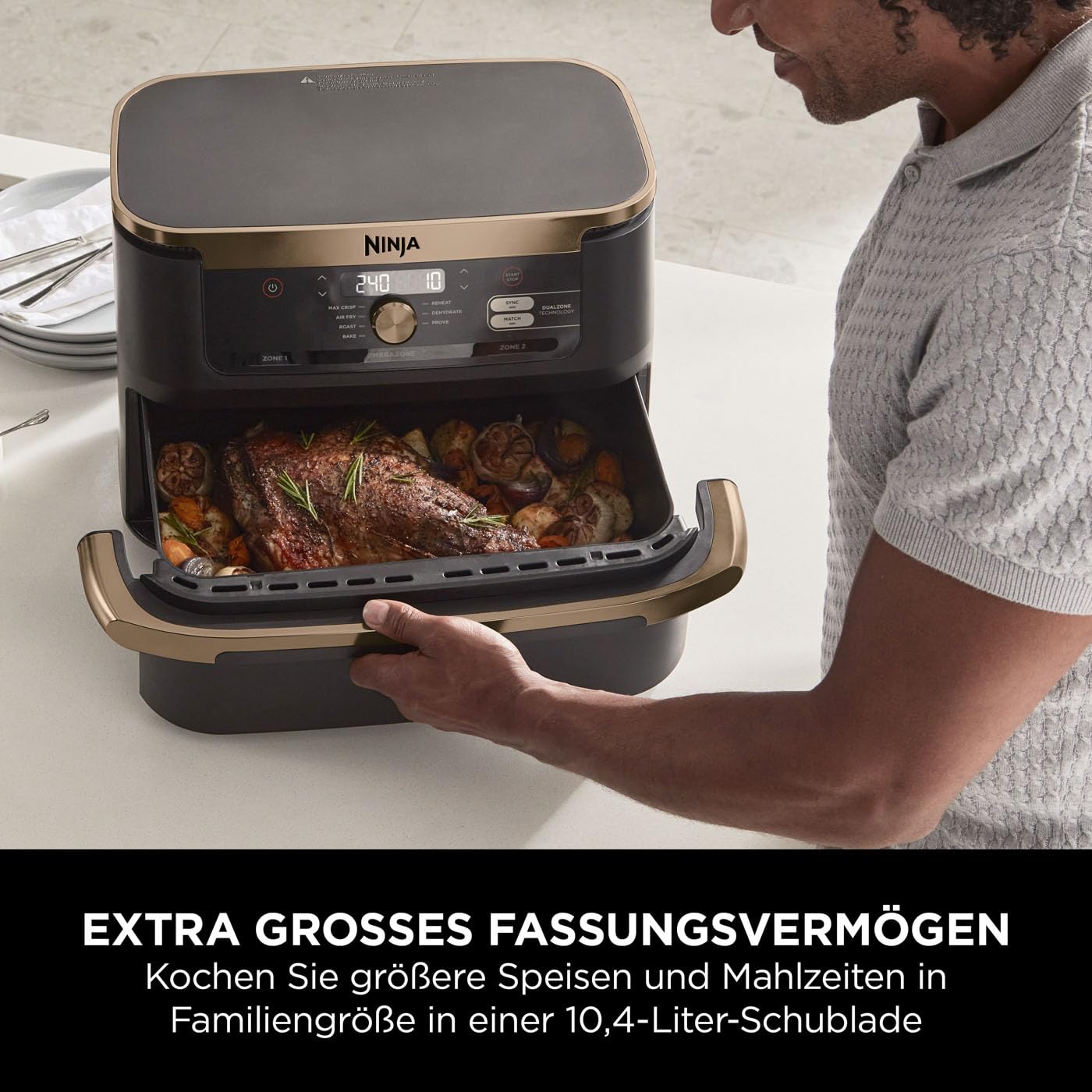 Ninja Foodi FlexDrawer Dual Zone Airfryer 10,4L, herausnehmbarer Trenner, 7-in-1 Funktionen, Antihaft, spülmaschinenfest, Schwarz/Kupfer