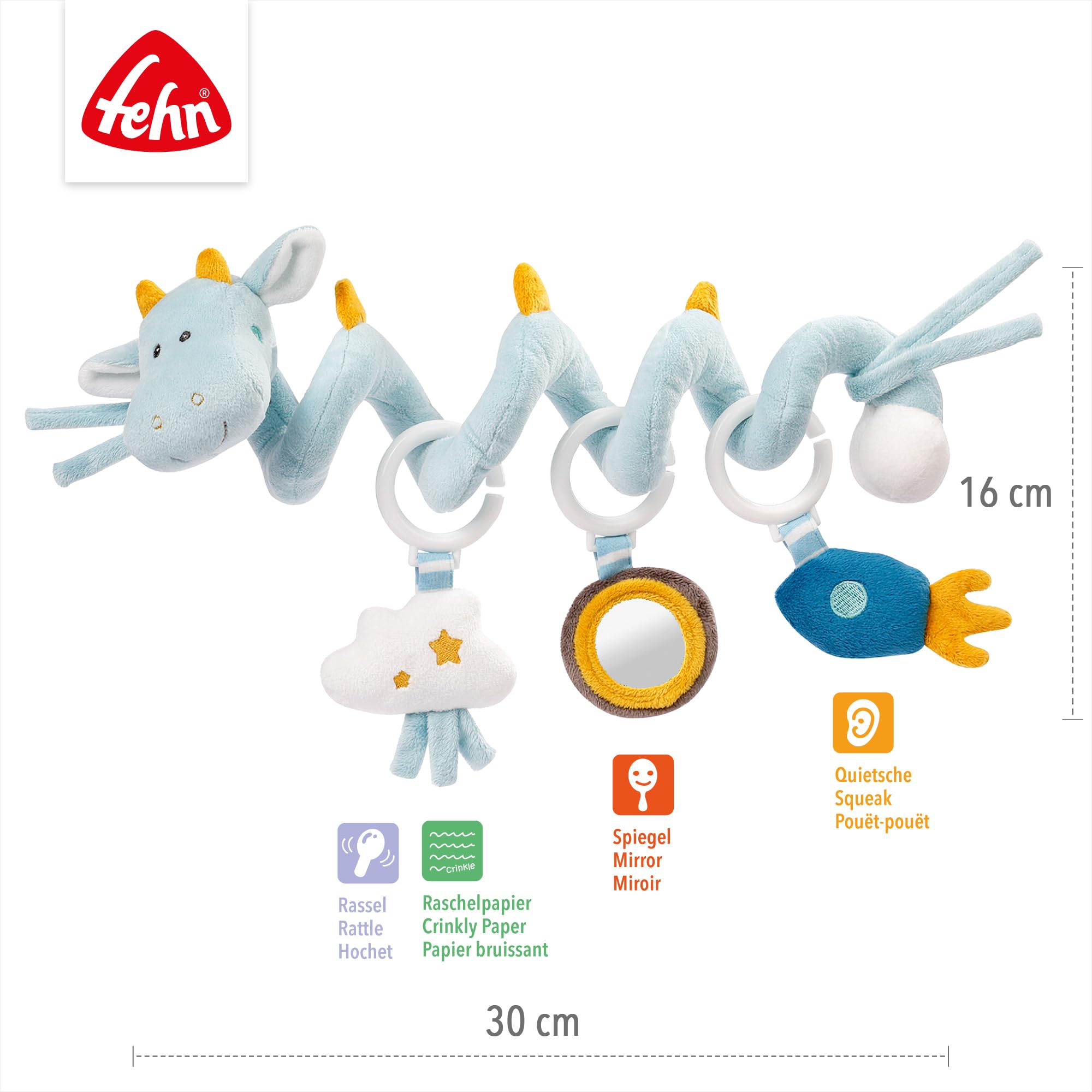 Fehn Activity Spirale Drache - Kinderwagen Spielzeug zum Fühlen und Greifen - Babyspielzeug für Bett
