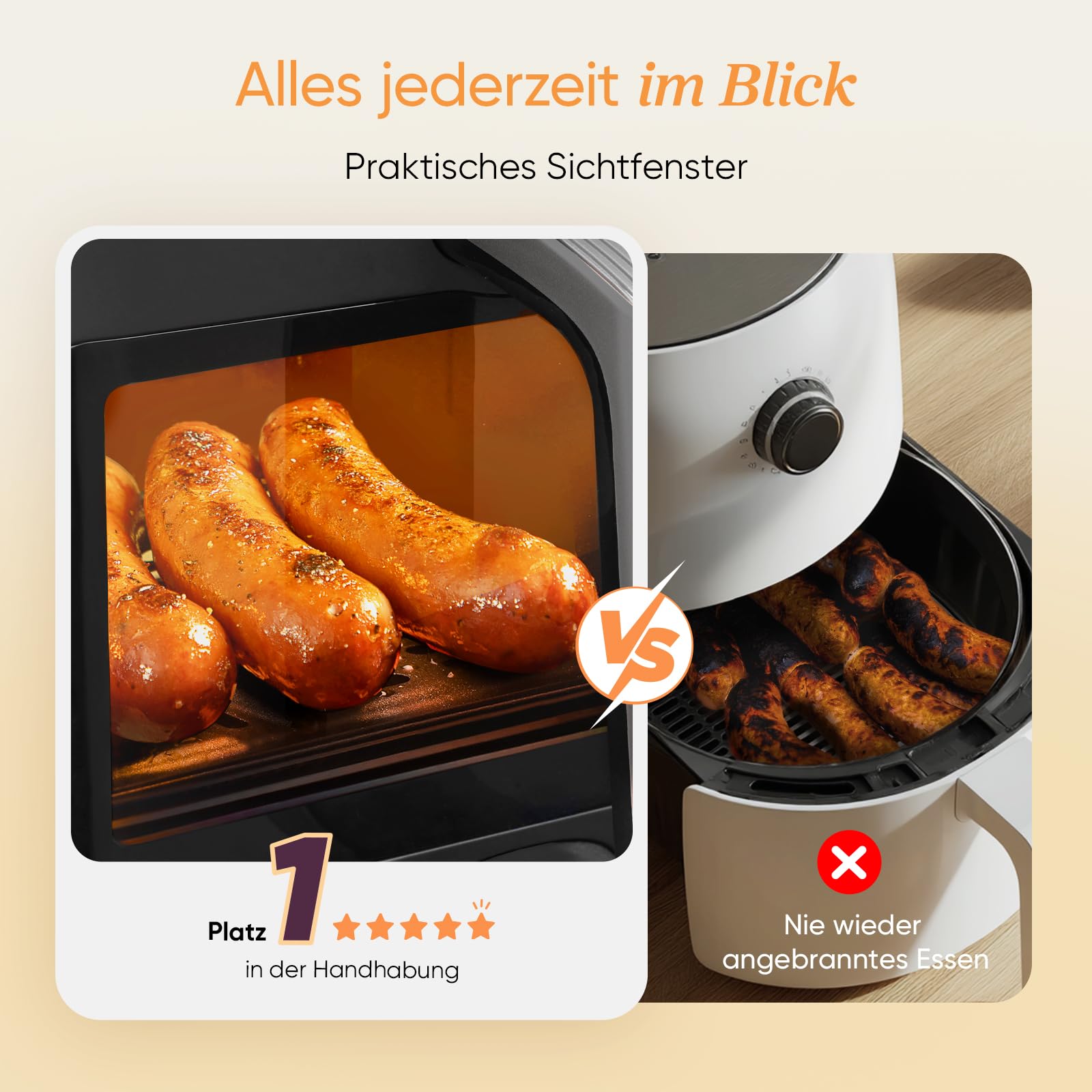 COSORI Airfryer 8,5L Testsieger Stiftung Warentest, 2 Kammern, Sichtfenster, Metall-Innenraum, weniger Kunststoffkontakt, gesund frittieren