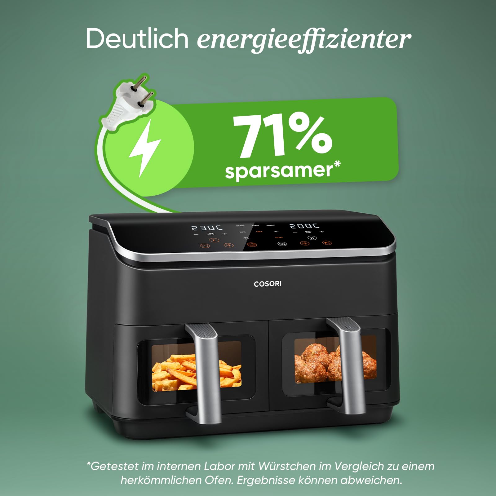 COSORI Airfryer 8,5L Testsieger Stiftung Warentest, 2 Kammern, Sichtfenster, Metall-Innenraum, weniger Kunststoffkontakt, gesund frittieren