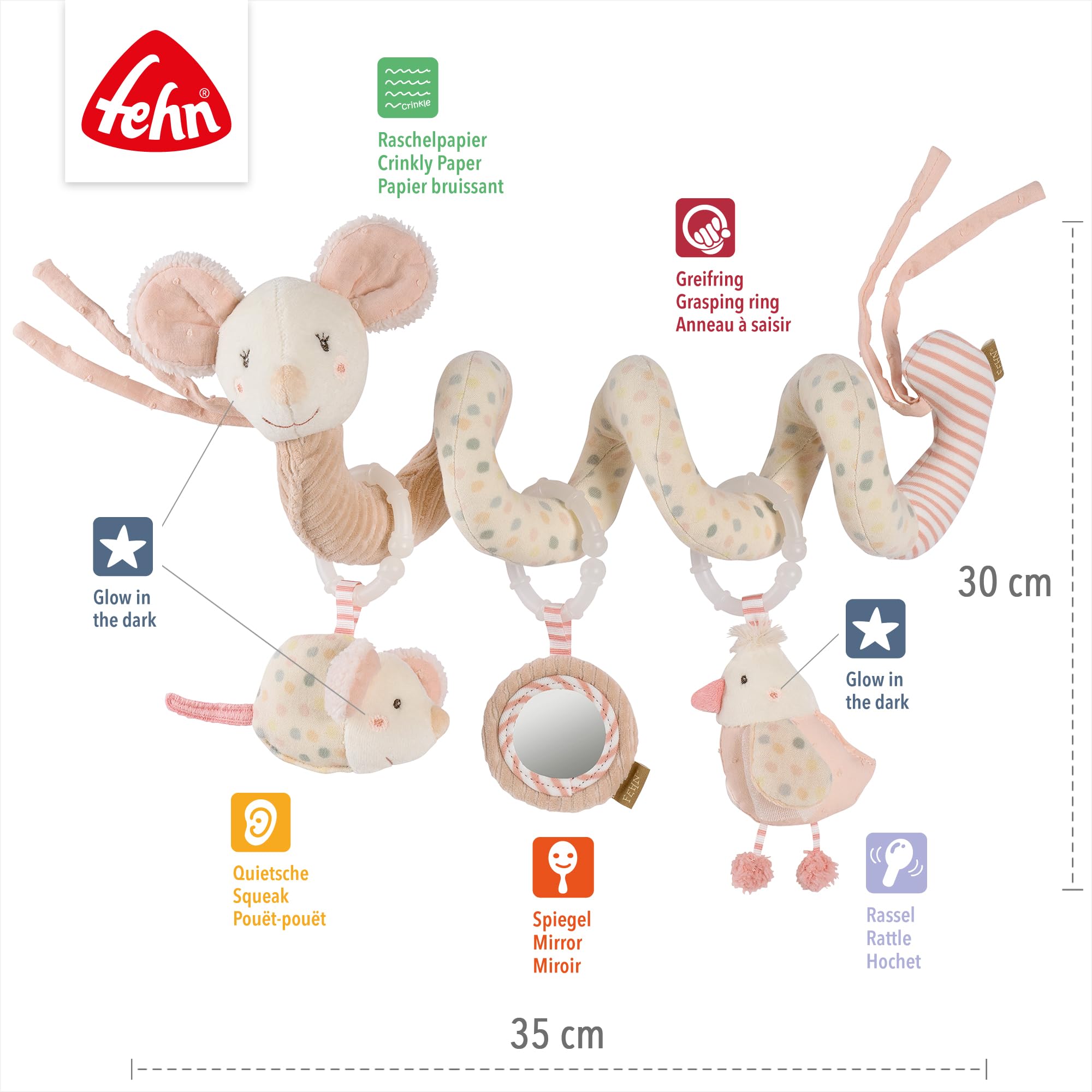 Fehn Activity-Spirale Maus – Motorikspielzeug mit Lernfunktionen zum Tasten, Fühlen, Spielen
