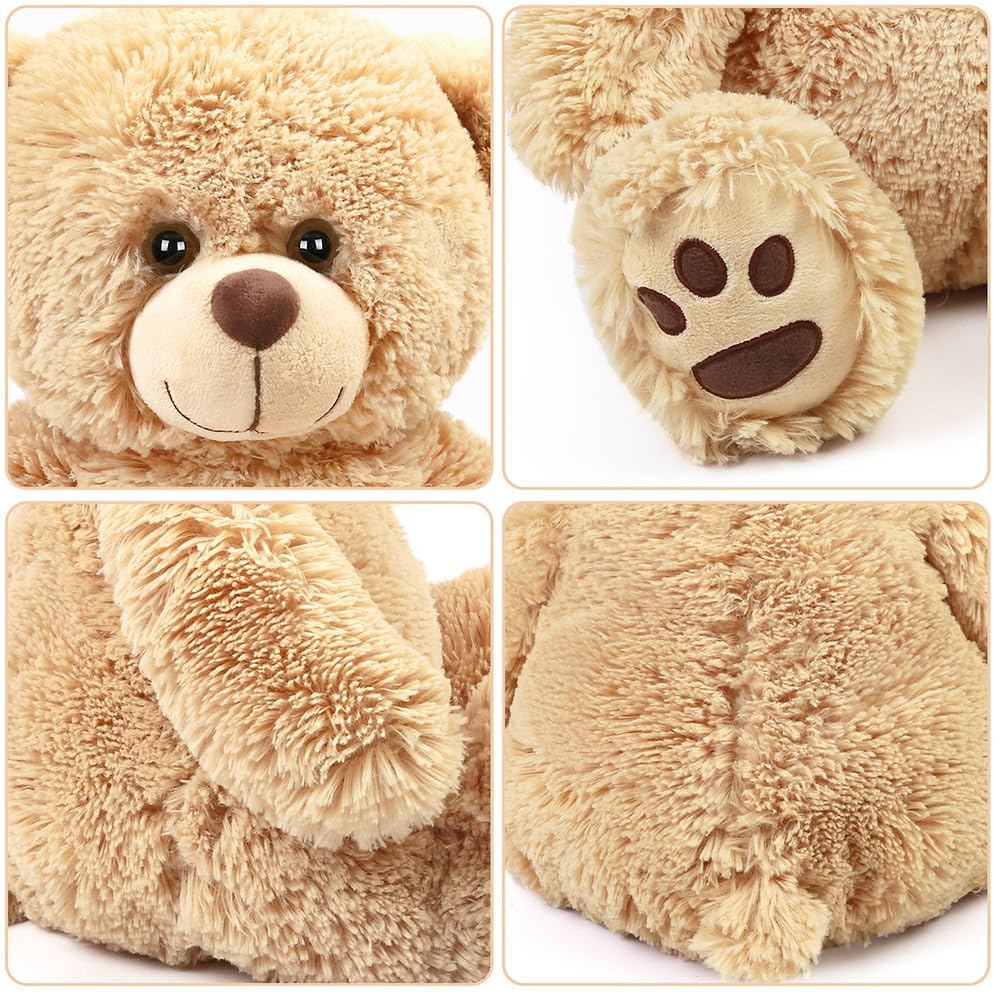 LotFancy Teddybär Plüschtier Kuscheltiere 43 cm, großer Braunbär, Süße Stofftier Spielzeug mit Fußabdrücken