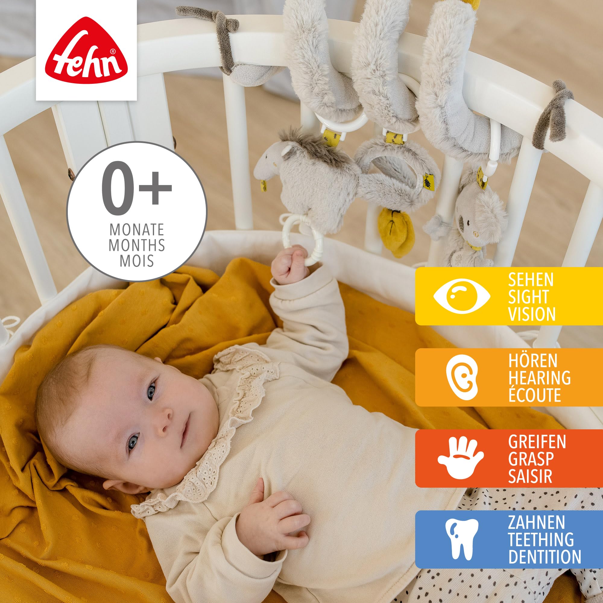 Fehn Activity Spirale Australia - Kinderwagen Spielzeug zum Fühlen und Greifen - Babyspielzeug für Bett, Laufstall