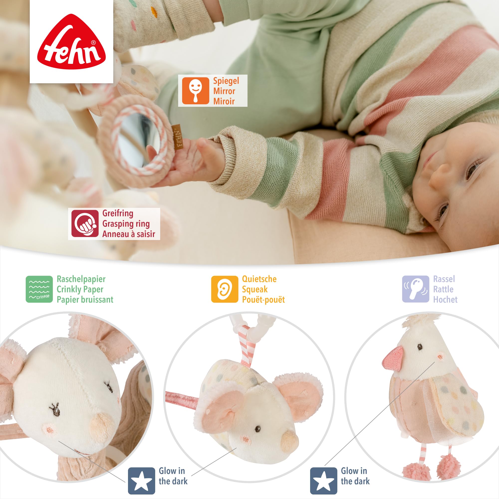 Fehn Activity-Spirale Maus – Motorikspielzeug mit Lernfunktionen zum Tasten, Fühlen, Spielen